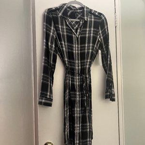 Plaid button-down dress w/ belt tie